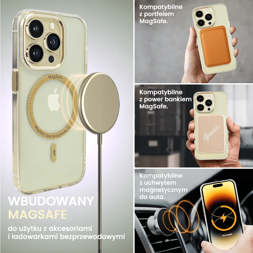 Etui do iPhone 14 Pro Ibizu Premium Slim MagSafe cienkie, przeźroczyste, złote