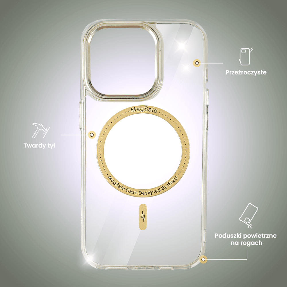 Etui do iPhone 14 Pro Ibizu Premium Slim MagSafe cienkie, przeźroczyste, złote