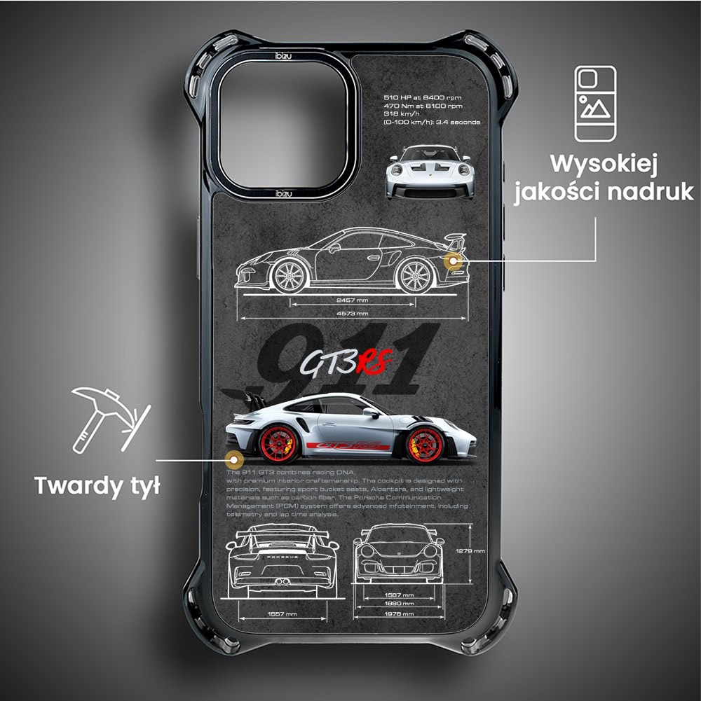 Etui do iPhone 14, Ibizu DropGuard Ultra z MagSafe, TechDrive, 911 GT3 RS