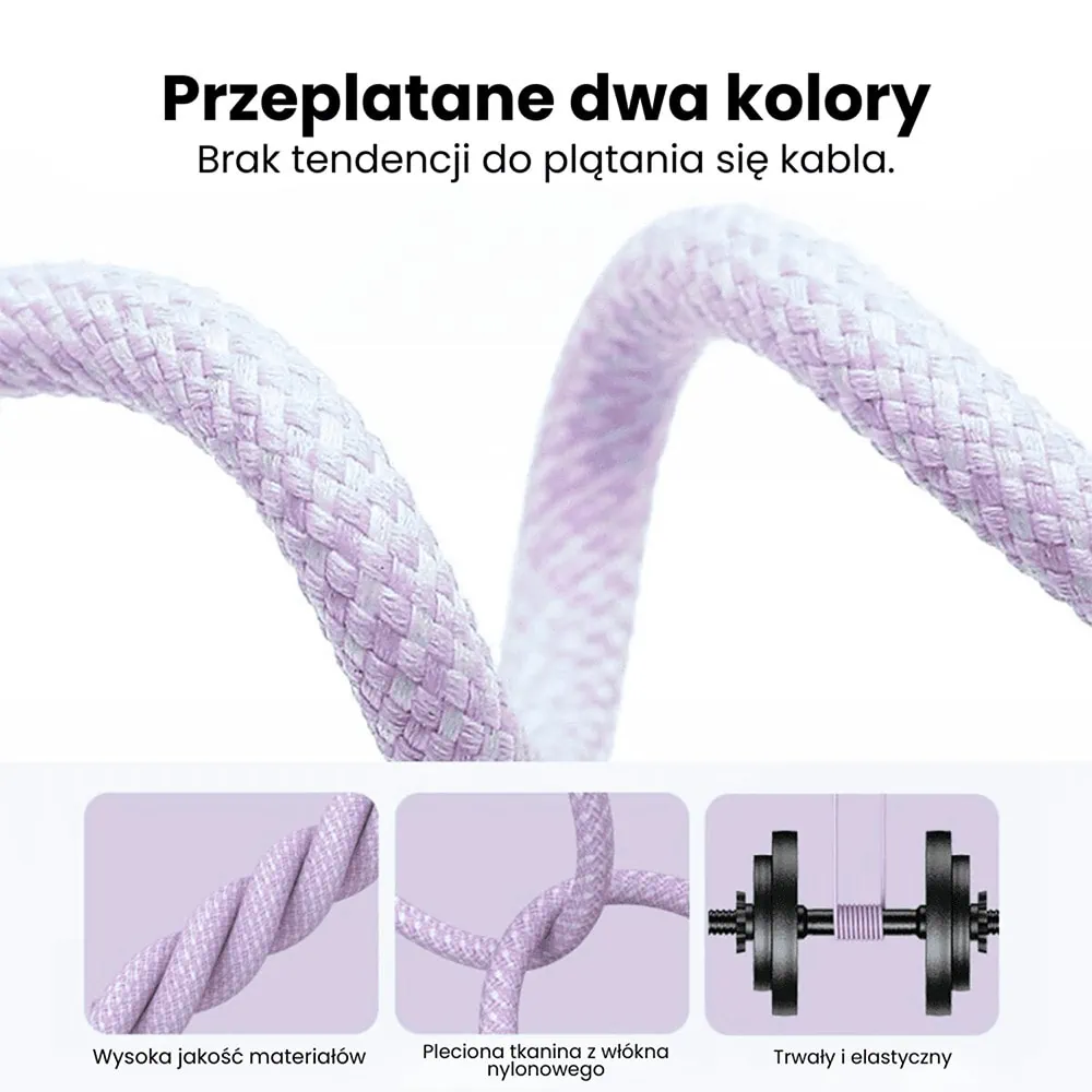 Kabel 2xUSB Typ C do iPhone 15/16, tableta, laptopa, PD 60W, transmisja danych, 1 metr, lawendowy