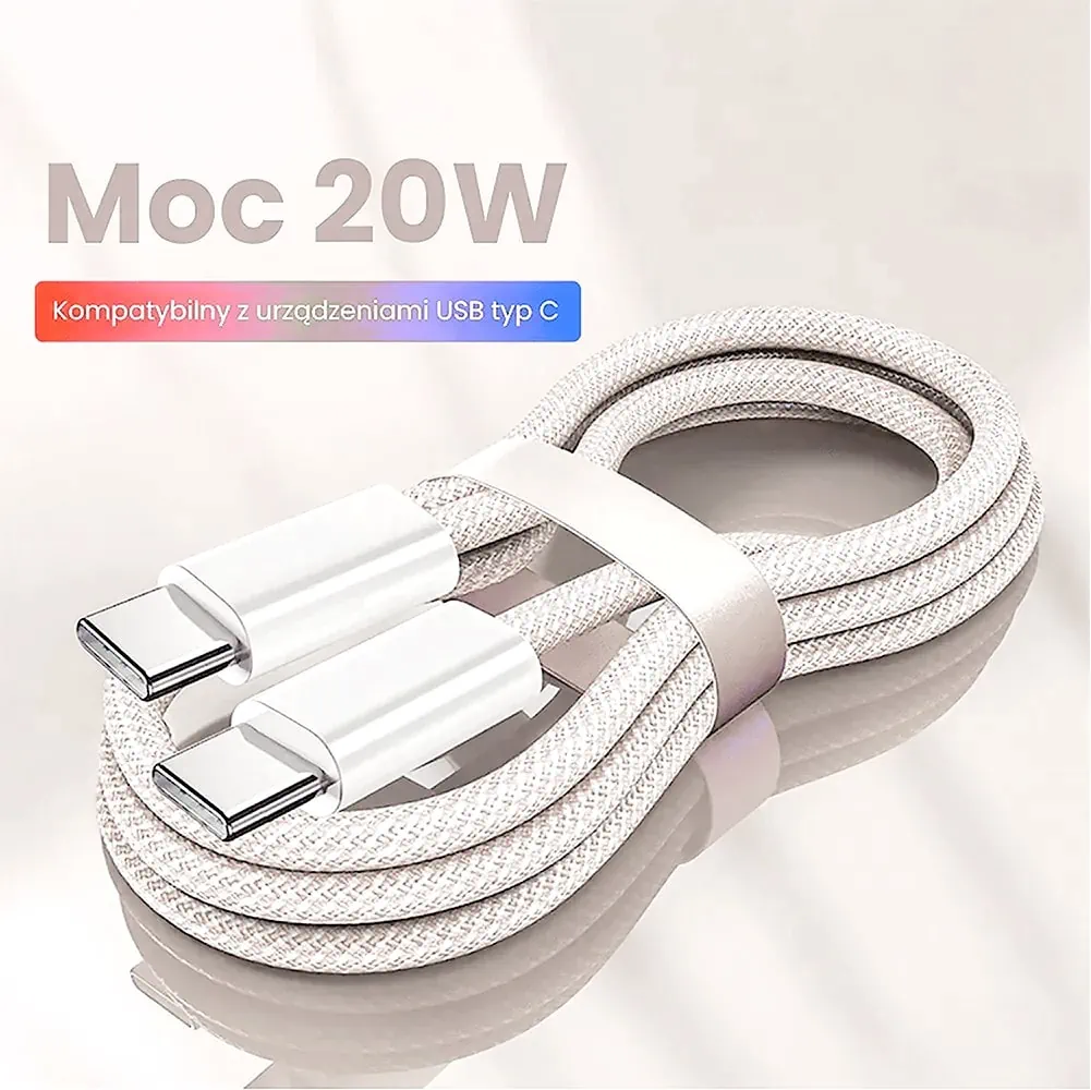 Kabel 2xUSB Typ C do iPhone 15/16, tableta, laptopa, transmisja danych, 1 metr, tytanowy