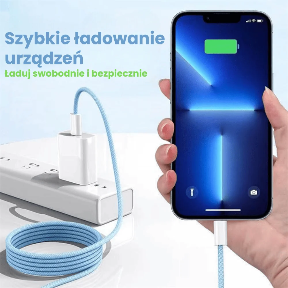 Kabel 2xUSB Typ C do iPhone 15/16, tableta, laptopa, PD 60W, szybkie ładowanie, 1 metr, niebieski