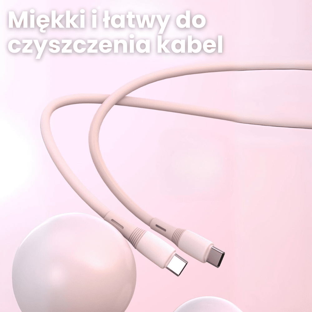 Kabel 2xUSB Typ C do iPhone 15/16, tableta, laptopa, PD60W, szybkie ładowanie, 1 metr, różowy