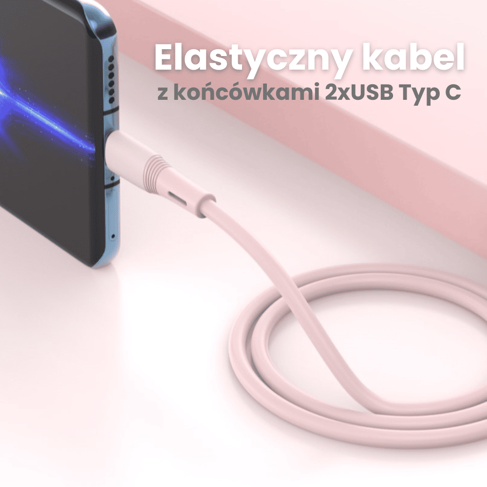 Kabel 2xUSB Typ C do iPhone 15/16, tableta, laptopa, PD60W, szybkie ładowanie, 1 metr, różowy