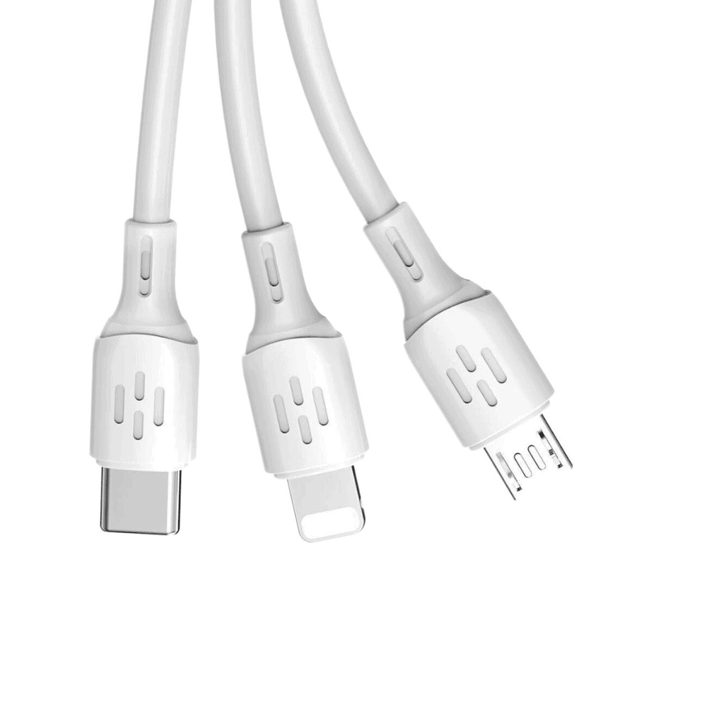 Kabel 3w1 USB – na micro USB, Lightning, USB Typ C, 1 metr, biały