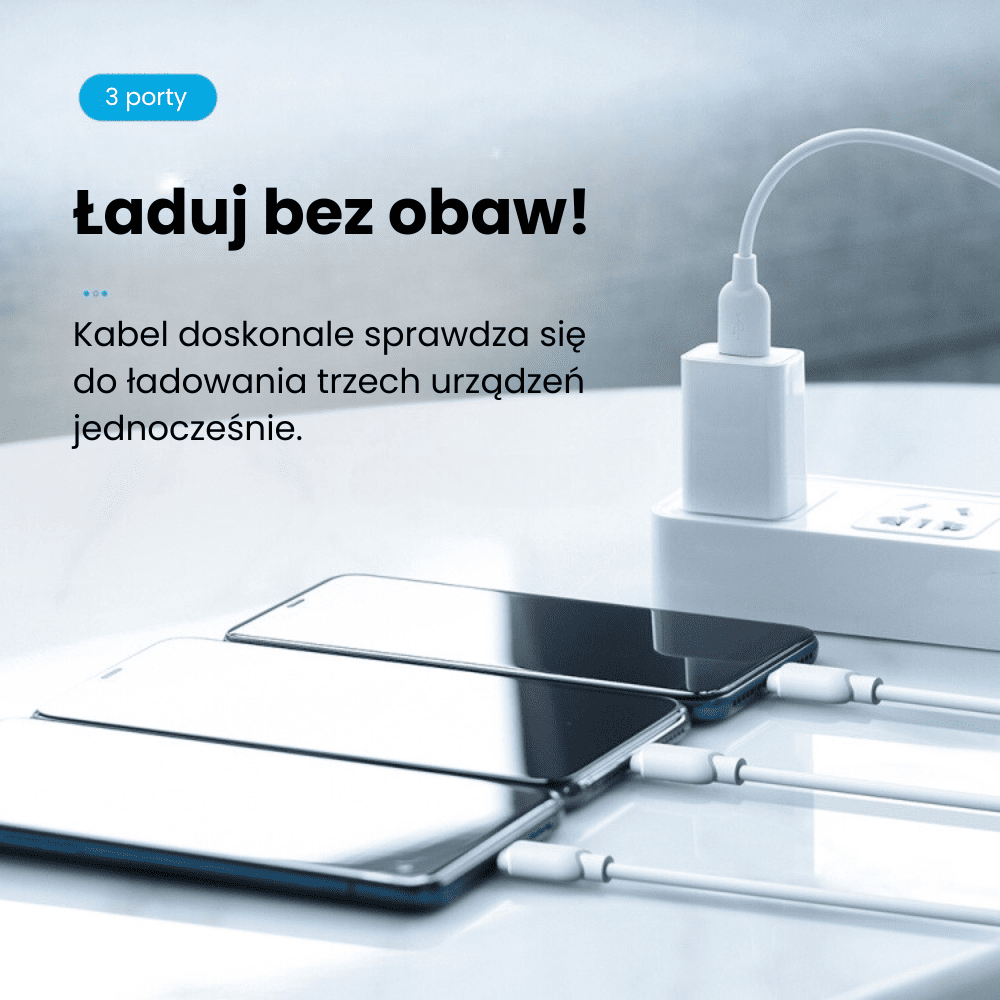 Kabel 3w1 USB – na micro USB, Lightning, USB Typ C, 1 metr, biały