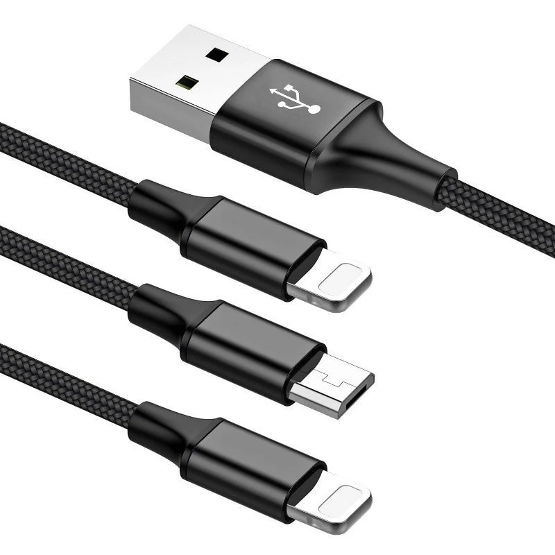 Kabel 3w1 USB – na micro USB, Lightning , USB Typ C, 1.2 metra, czarny