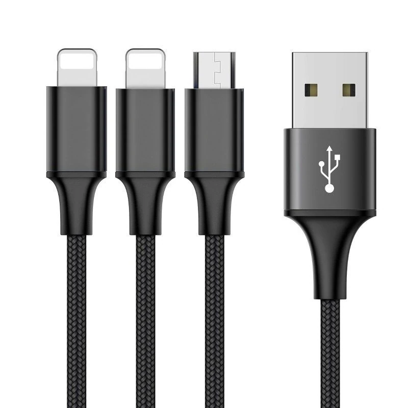 Kabel 3w1 USB – na micro USB, Lightning , USB Typ C, 1.2 metra, czarny