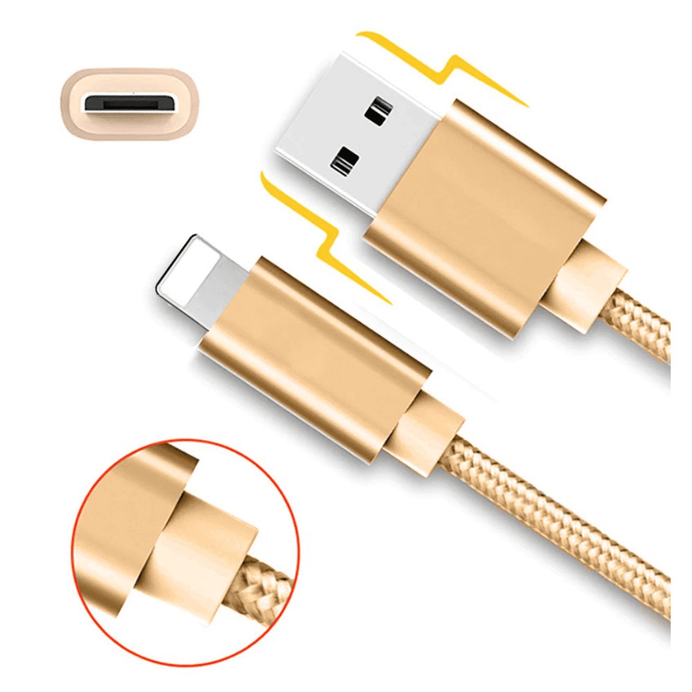 Kabel USB – Lightning, do iPhone SE/8/X/XR/XS/11/12/13/14, szybkie ładowanie, metalowe końcówki, 1 metr, złoty