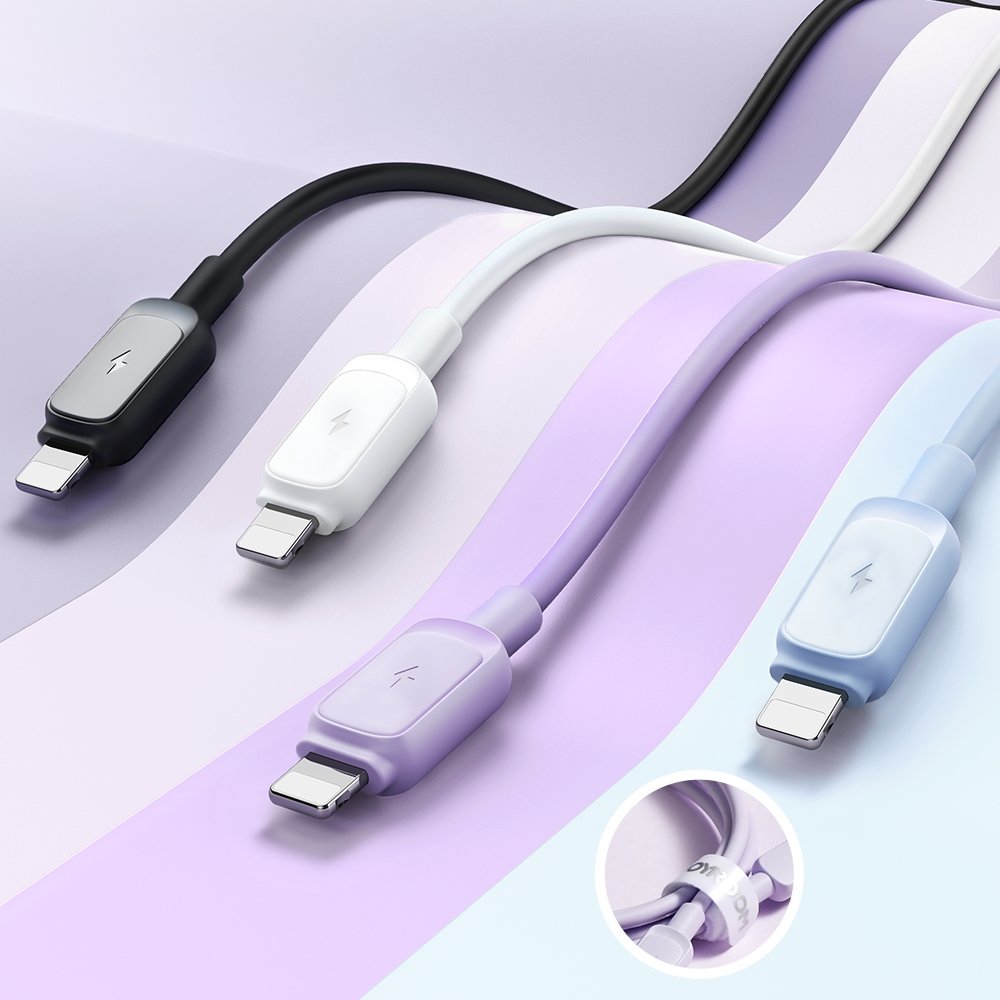 Kabel USB – Lightning do ładowania / transmisji danych, 2.4A, 1.2 metra, fioletowy liliowy