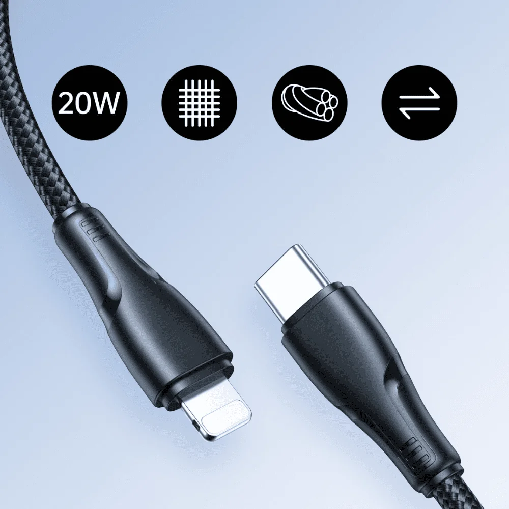 Kabel USB Typ C – Lightning, szybkie ładowanie PD20W, bardzo krótki, 0.23 metra, czarny