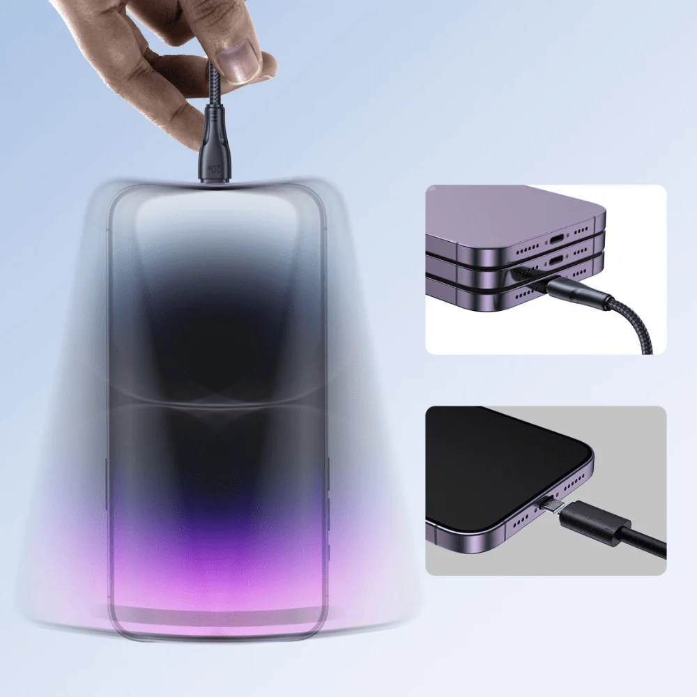 Kabel USB Typ C – Lightning, 20W, szybkie ładowanie, transmisja danych, 0.25 metra, czarny