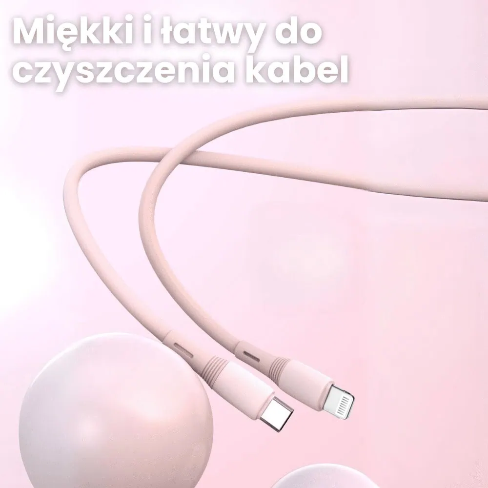 Kabel USB Typ C – Lightning, PD27W, szybkie ładowanie, 1 metr, różowy