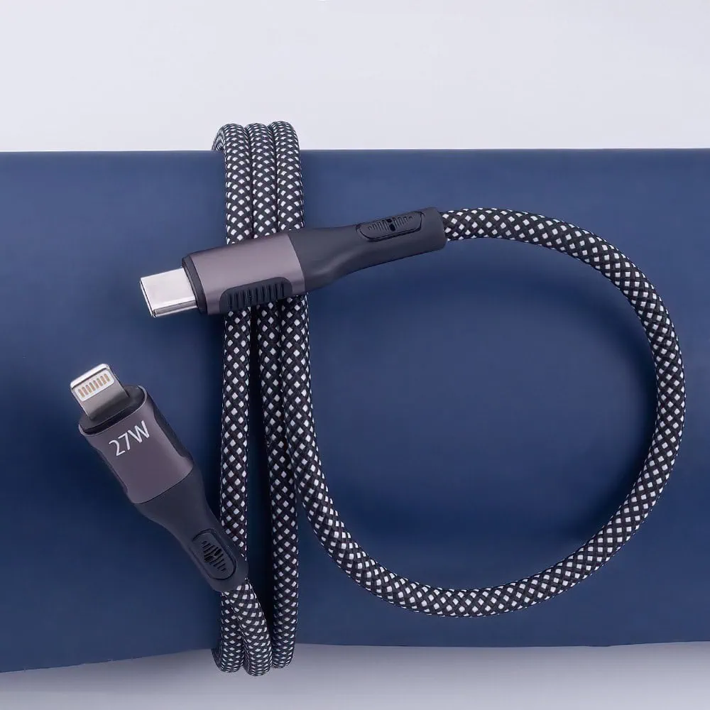 Kabel USB typ C – Lightning, PD 27W, szybkie ładowanie, magnetycznie składany, czarny