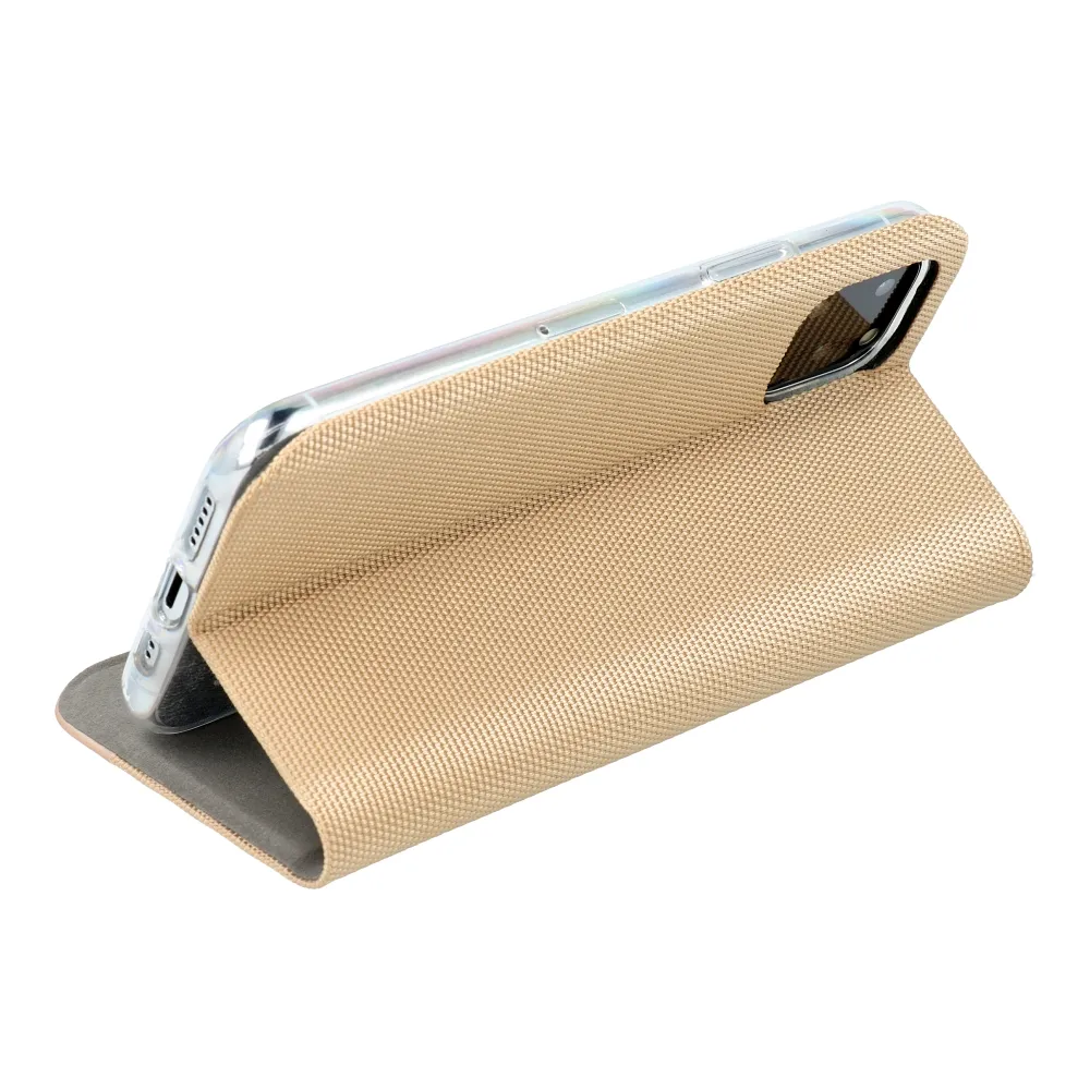 Etui do iPhone 14 eleganckie stylowe złote z klapką