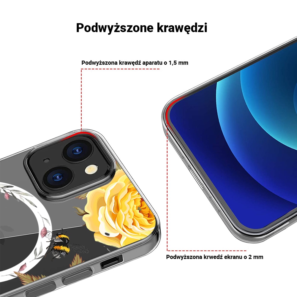 Etui do iPhone 14 Plus, kolorowe kwiaty i pszczoła etui z Magsafe