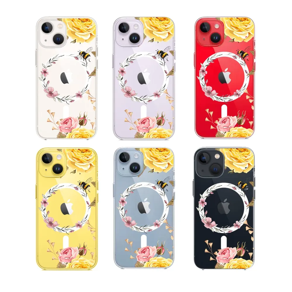 Etui do iPhone 14 Plus, kolorowe kwiaty i pszczoła etui z Magsafe