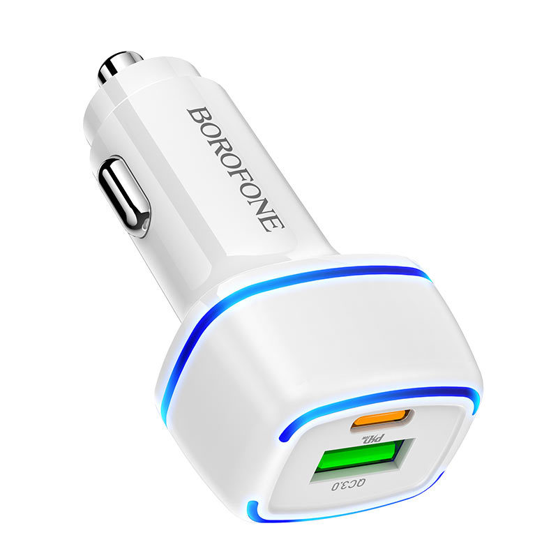 Ładowarka samochodowa USB 18W + USB-C PD 20W, szybkie ładowanie, biała