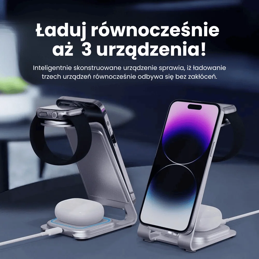 Ładowarka 3w1 iphone, apple watch, airpods , szybka, elegancka, metalowa
