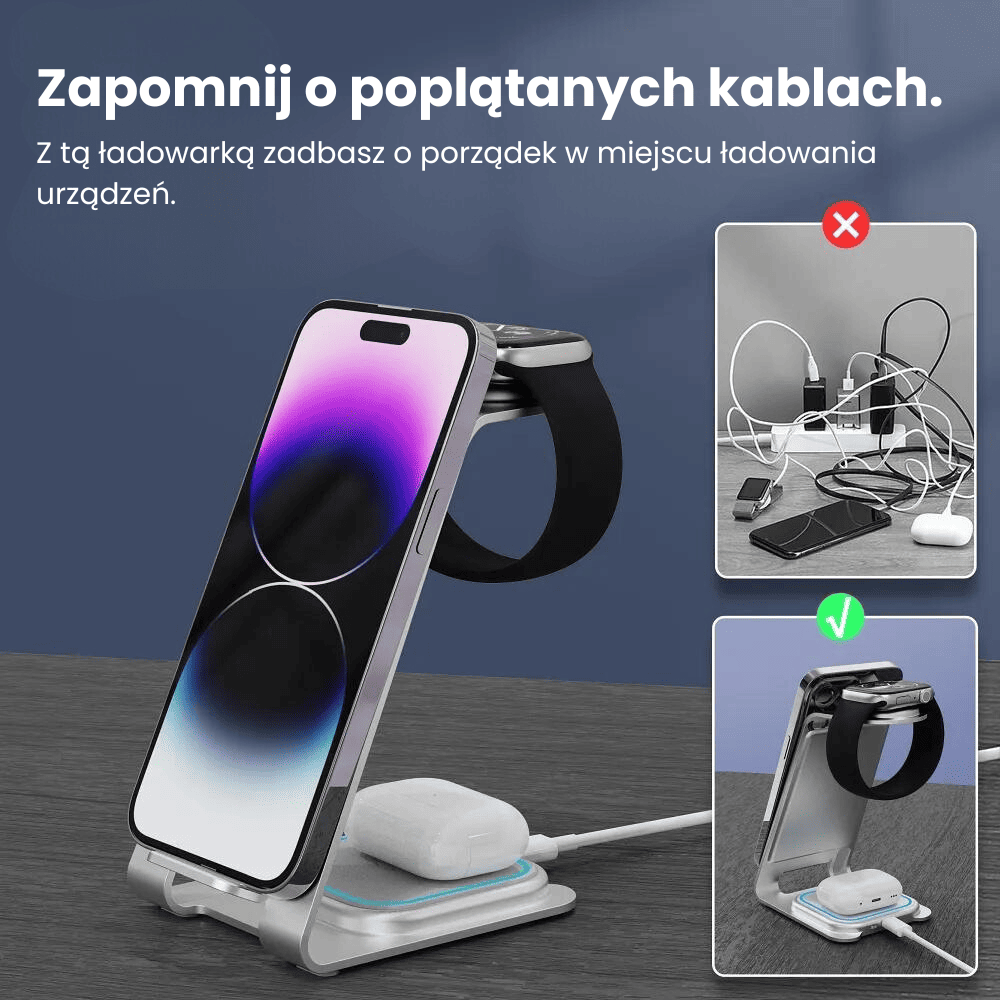 Ładowarka 3w1 iPhone, Apple Watch, Airpods , szybka, elegancka, metalowa