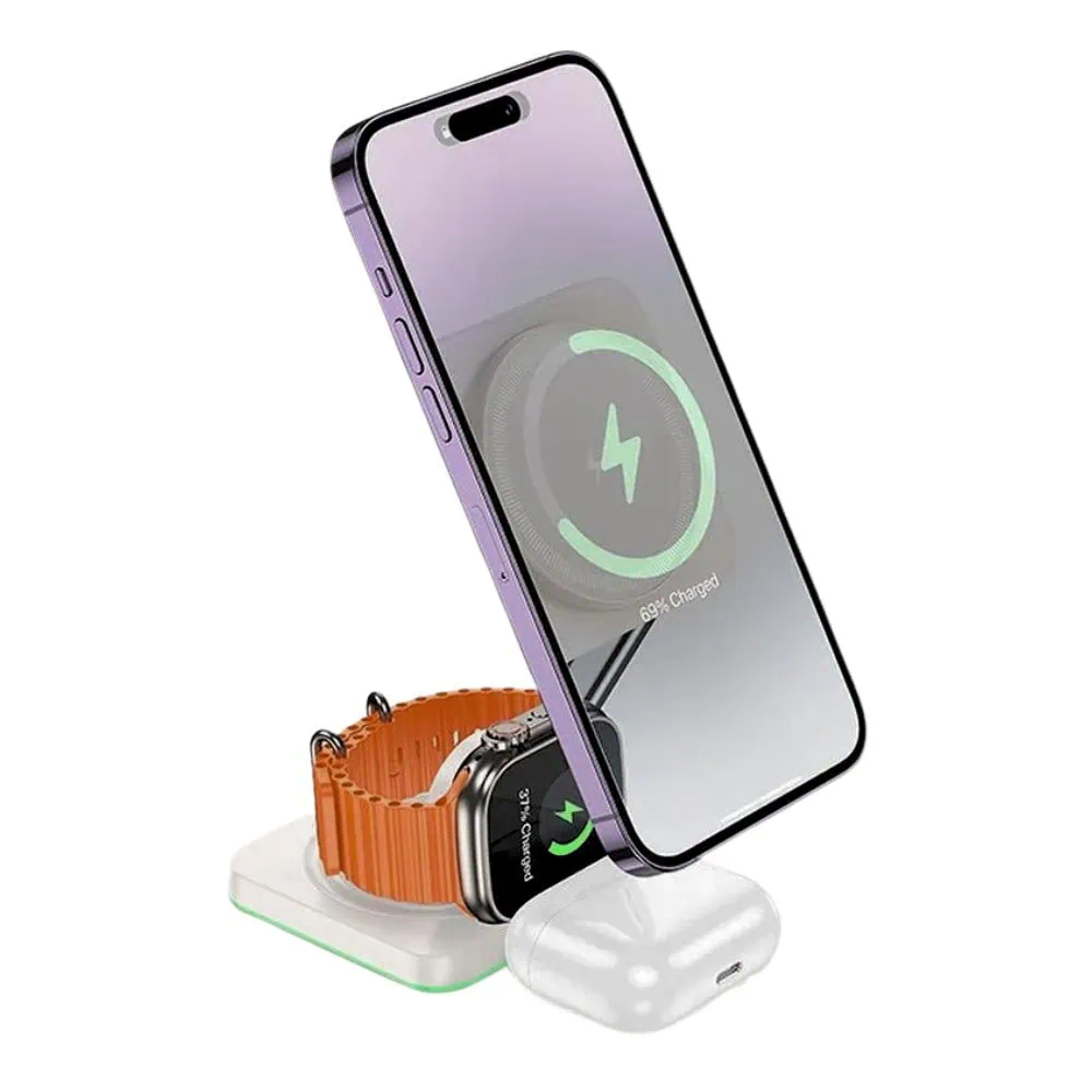 Ładowarka 3w1 składana z MagSafe, iPhone, Apple Watch, AirPods, 15W, mleczna biel