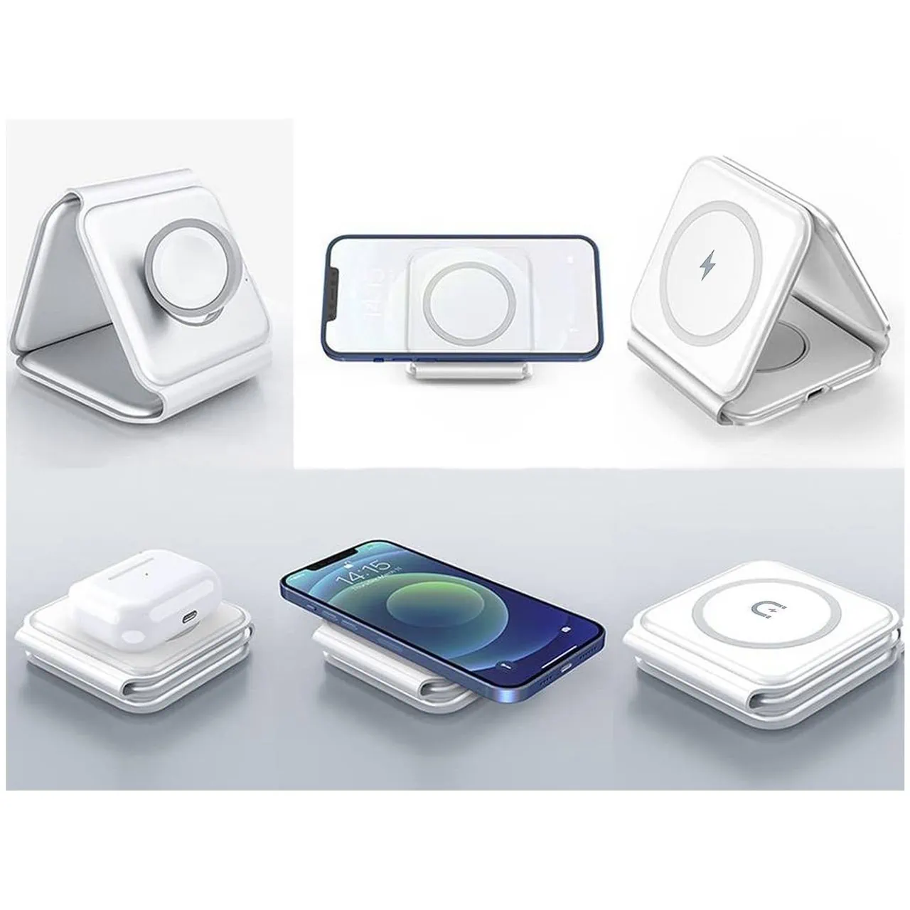Ładowarka bezprzewodowa indukcyjna 3w1 MagSafe iPhone, Apple Watch, AirPods, składana, biała