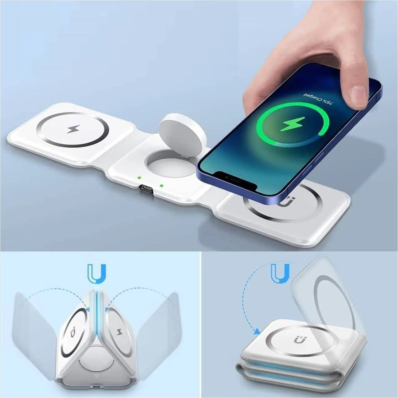 Ładowarka bezprzewodowa indukcyjna 3w1 15w iphone, apple watch, airpods, biała