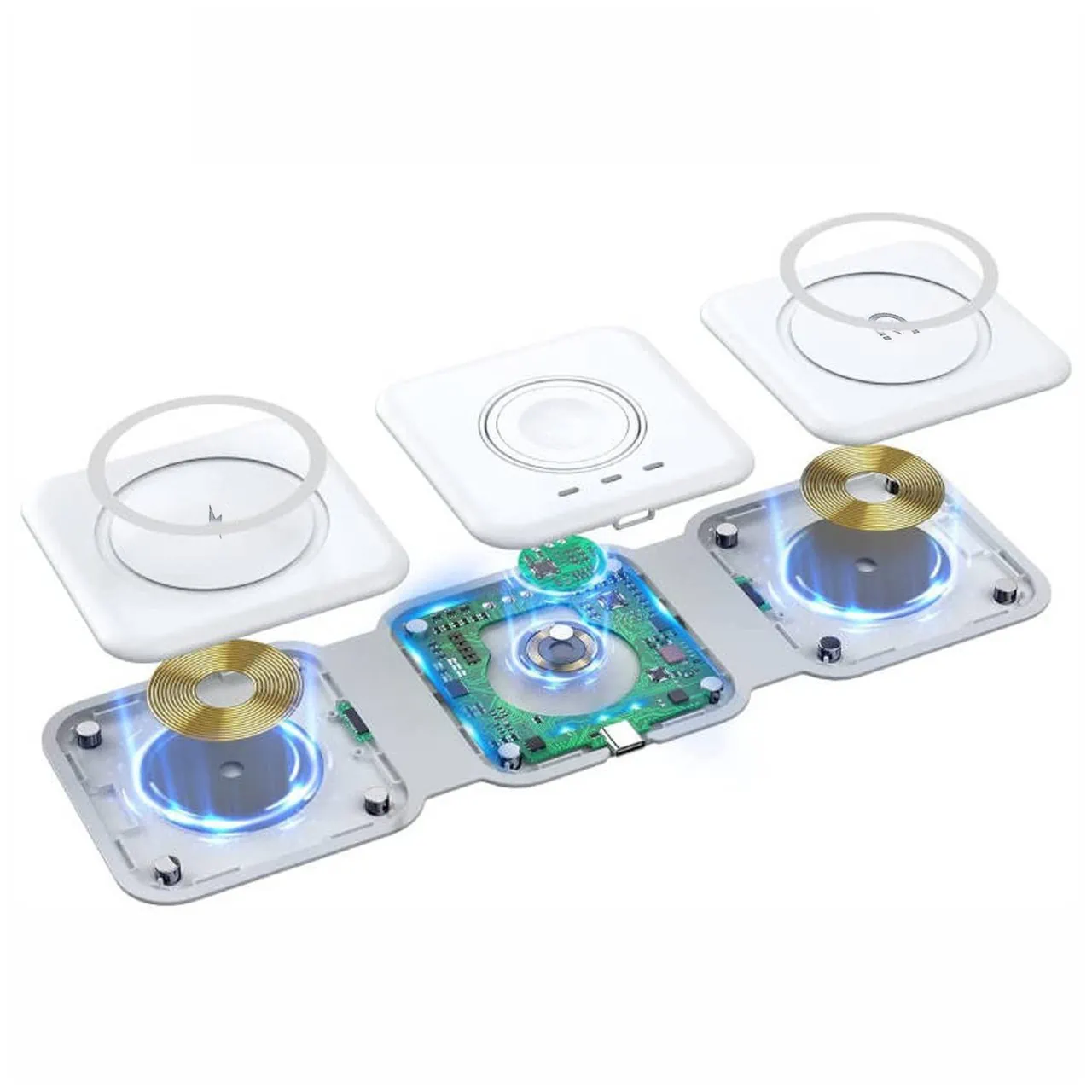 Ładowarka bezprzewodowa indukcyjna 3w1 MagSafe iPhone, Apple Watch, AirPods, składana, biała