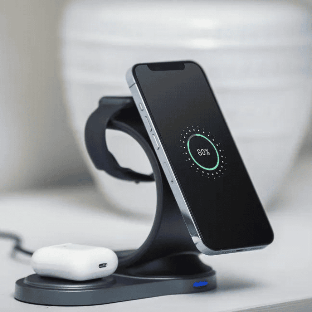 Ładowarka bezprzewodowa z Magsafe 3w1 do iPhone/Apple Watch/Air Pods, 15 W, czarna