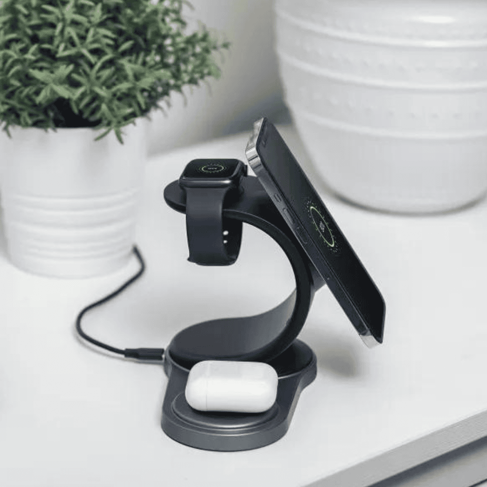 Ładowarka bezprzewodowa z Magsafe 3w1 do iPhone/Apple Watch/Air Pods, 15 W, czarna