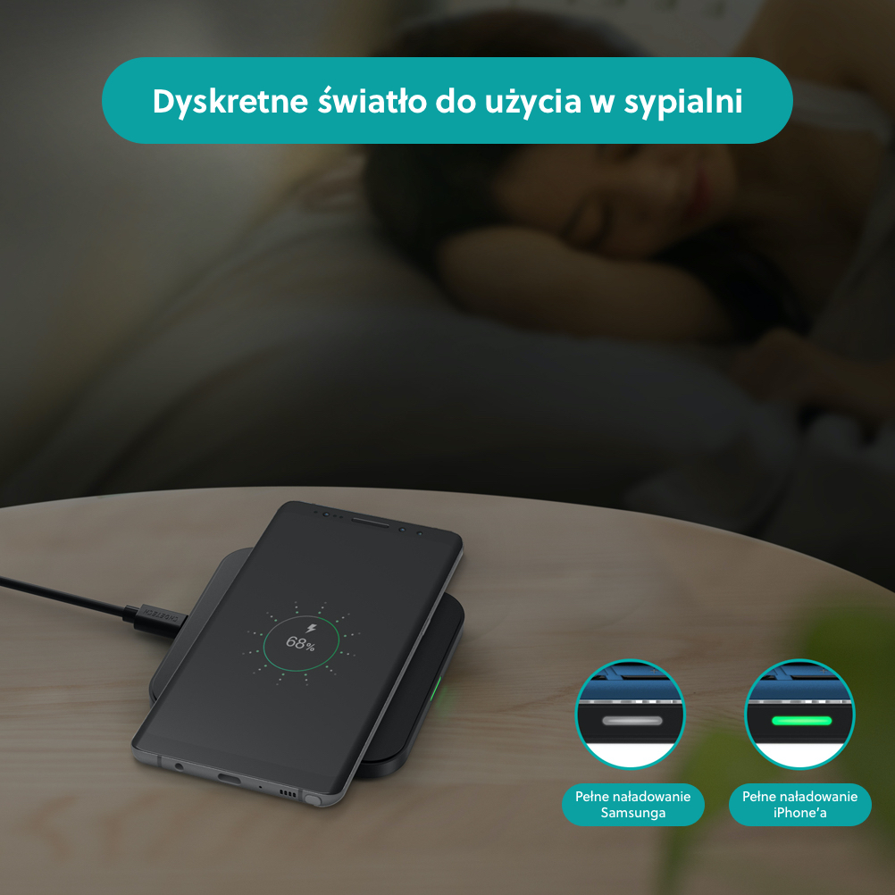 Ładowarka indukcyjna antypoślizgowa do iPhone 16/15/14/13/12 (Mini/Plus/Pro/Pro Max) Qi 10W, czarna