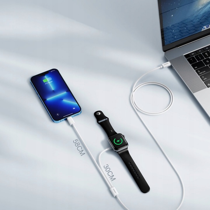 Ładowarka USB-C 2w1 do Apple Watch oraz Lightning, biała