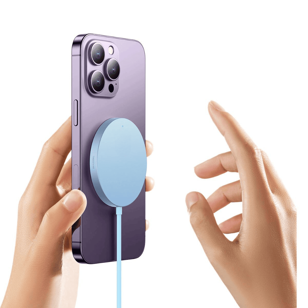 Ładowarka magnetyczna do MagSafe iPhone 16/15/14/13/12 (Mini/Plus/Pro/Pro Max) Qi 15W, niebieska