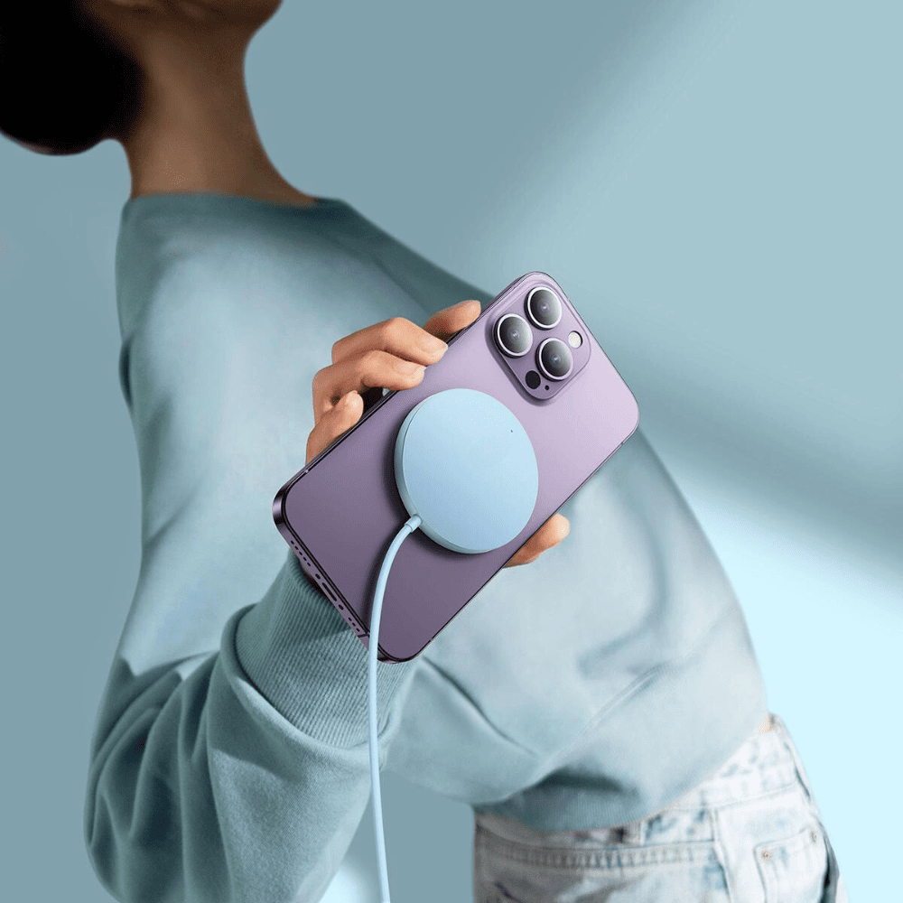 Ładowarka magnetyczna do MagSafe iPhone 16/15/14/13/12 (Mini/Plus/Pro/Pro Max) Qi 15W, niebieska