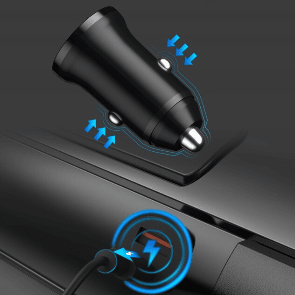 Ładowarka samochodowa 30W USB + USB Typ C, czarna