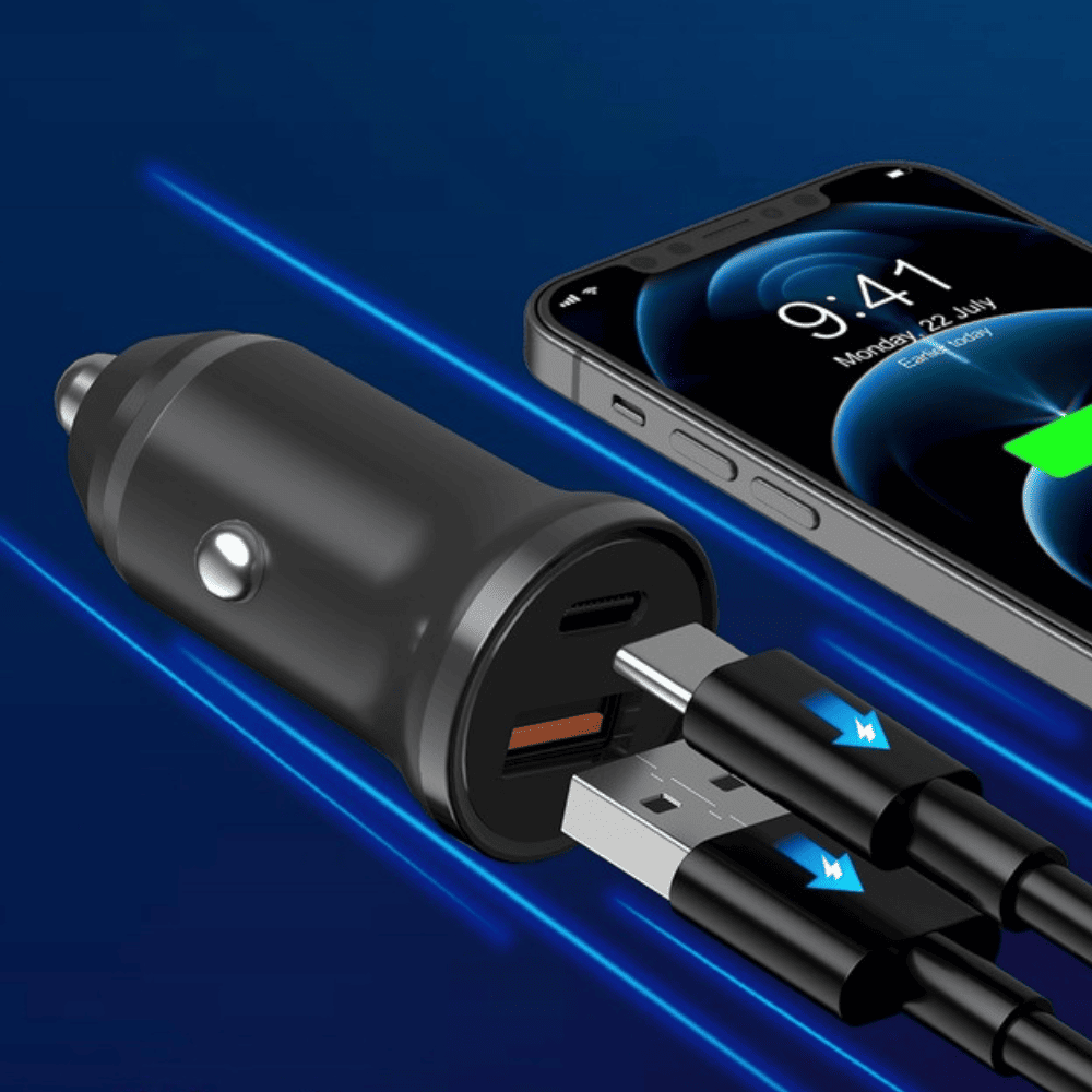 Ładowarka samochodowa 30W USB + USB Typ C, czarna