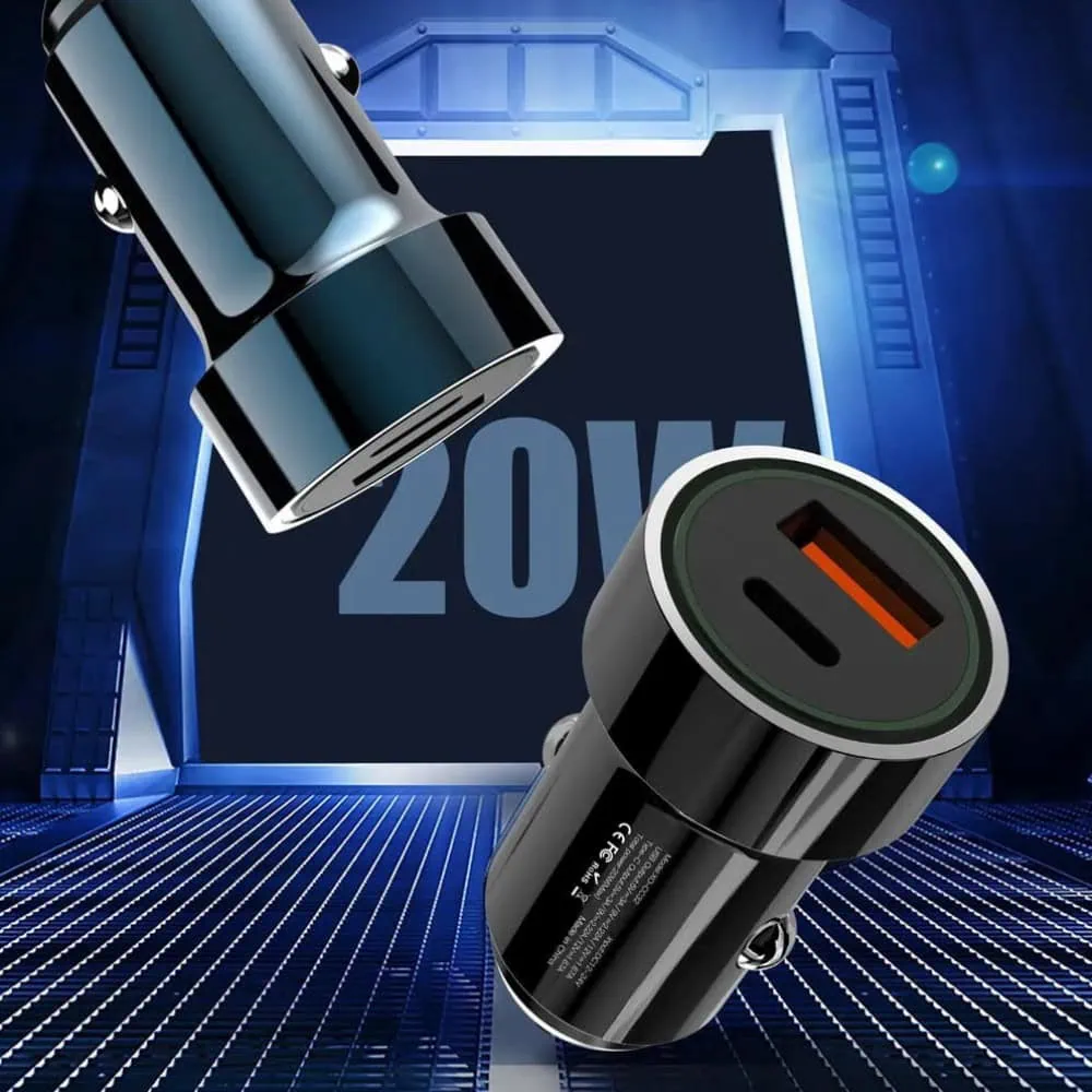 Ładowarka samochodowa USB 20W + USB-C szybkie ładowanie, czarna