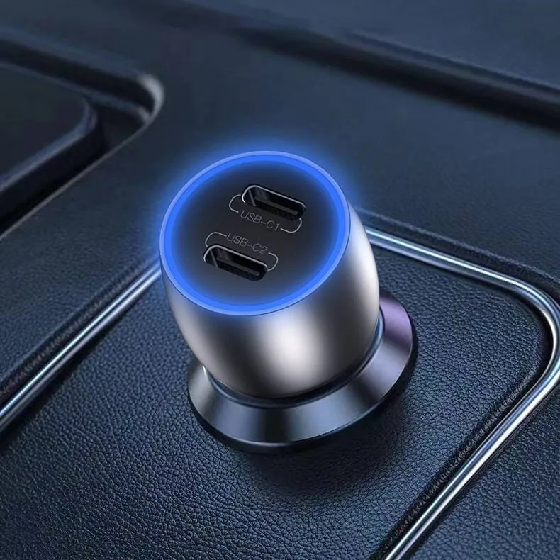 Ładowarka samochodowa 40W USB Typ C + USB Typ C, srebrna