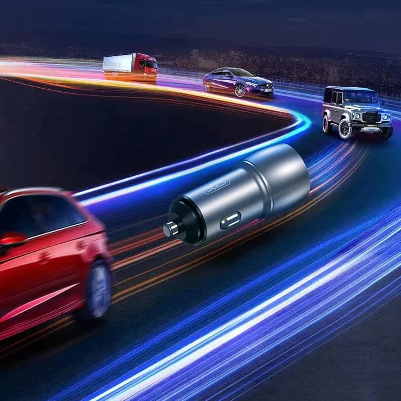 Ładowarka samochodowa 40W USB Typ C + USB Typ C, srebrna