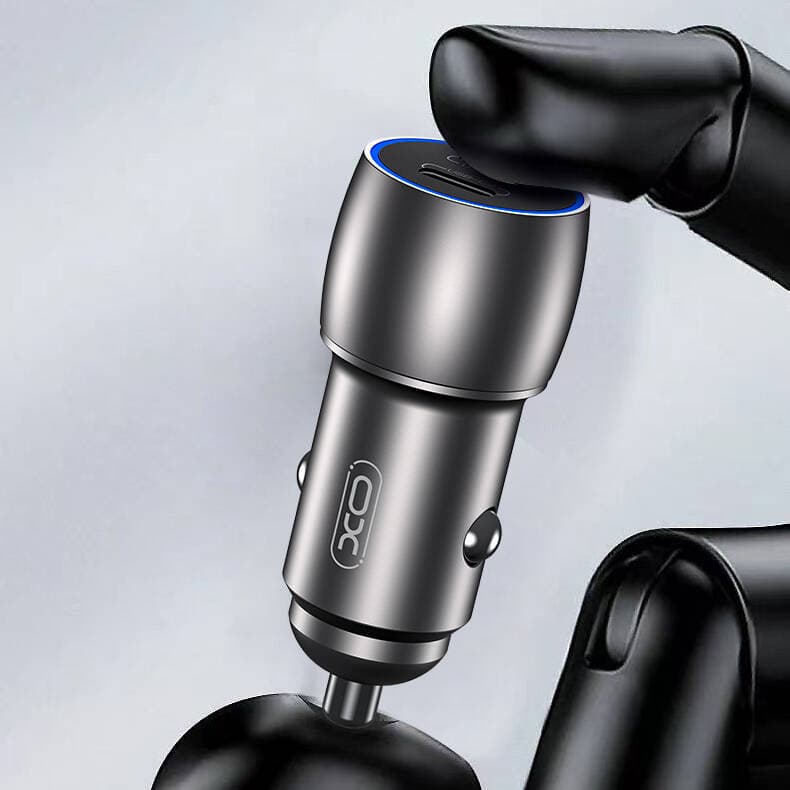 Ładowarka samochodowa 40W USB Typ C + USB Typ C, srebrna