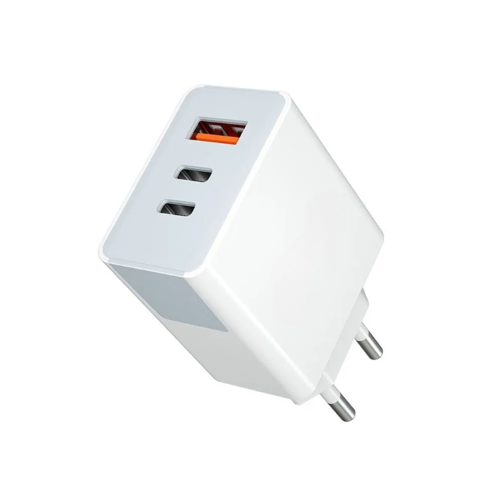 Ładowarka sieciowa 3w1, PD 20W QC 18W, 2x USB Typ C + USB, biała
