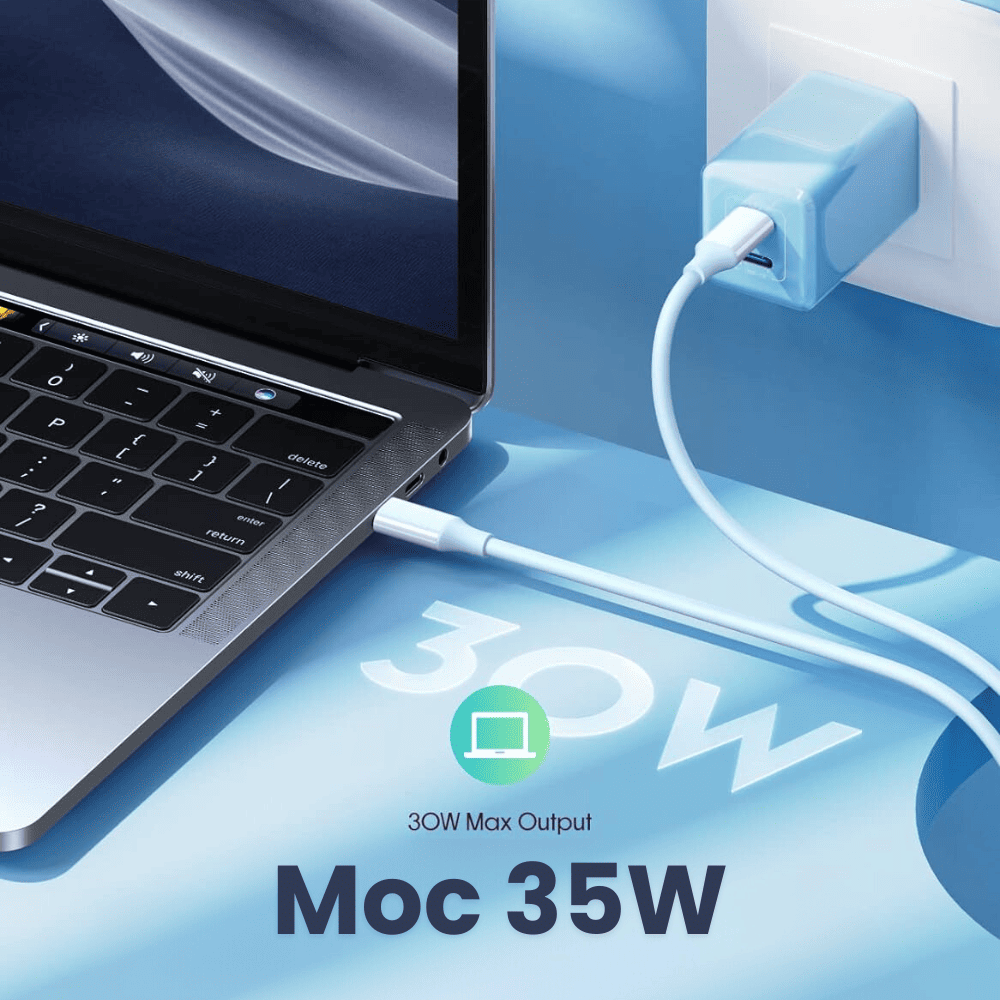 Ładowarka sieciowa na dwa porty USB-C, PD 35W, niebieska
