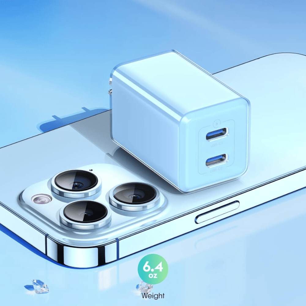 Ładowarka sieciowa na dwa porty USB-C, PD 35W, niebieska