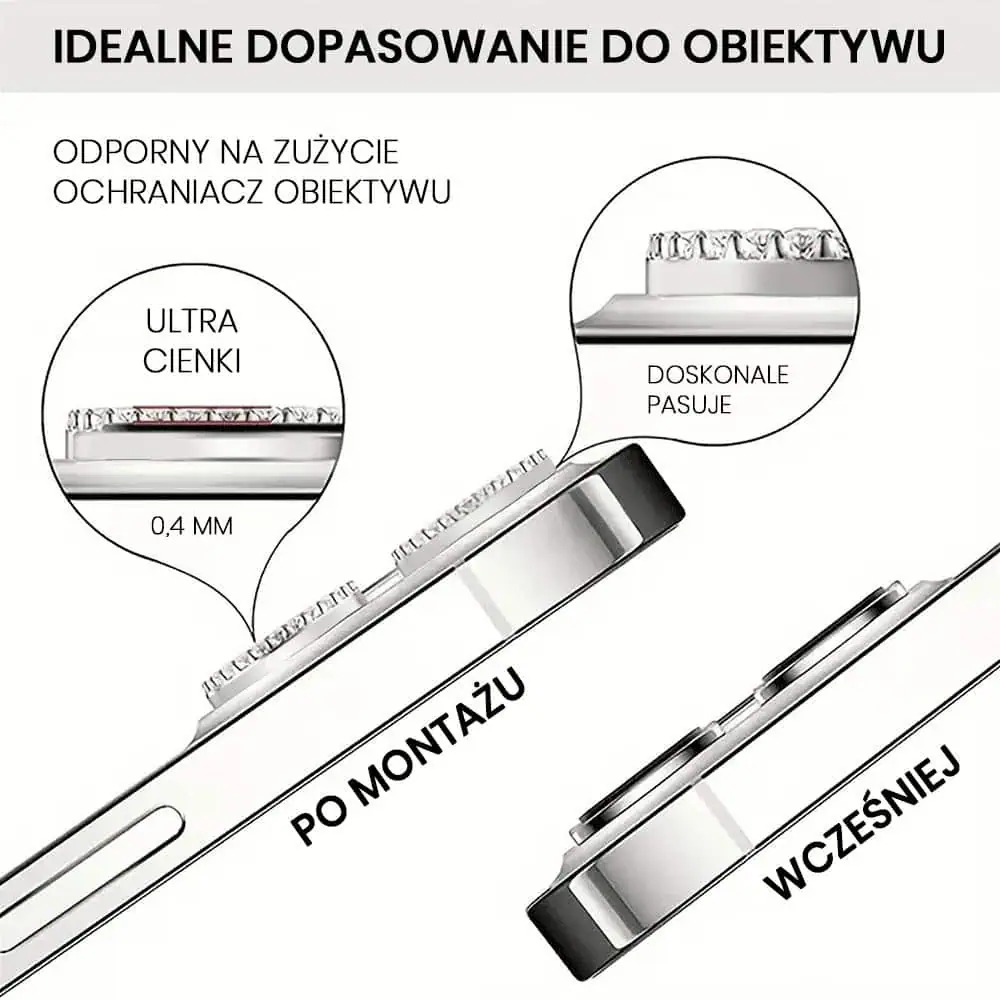 Luksusowa diamentowa osłona obiektywów, matowa, szkło na aparat iPhone 16 Pro, srebrna