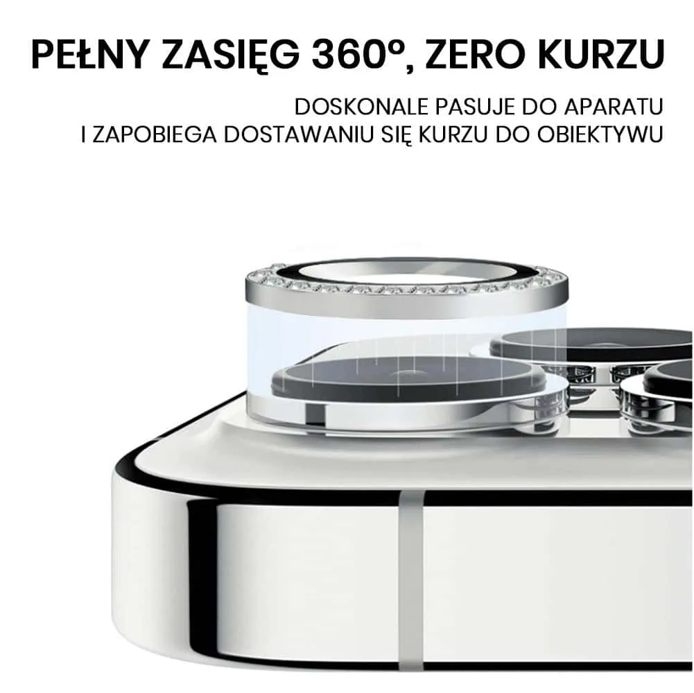 Luksusowa diamentowa osłona obiektywów, matowa, szkło na aparat iPhone 16 Pro, srebrna