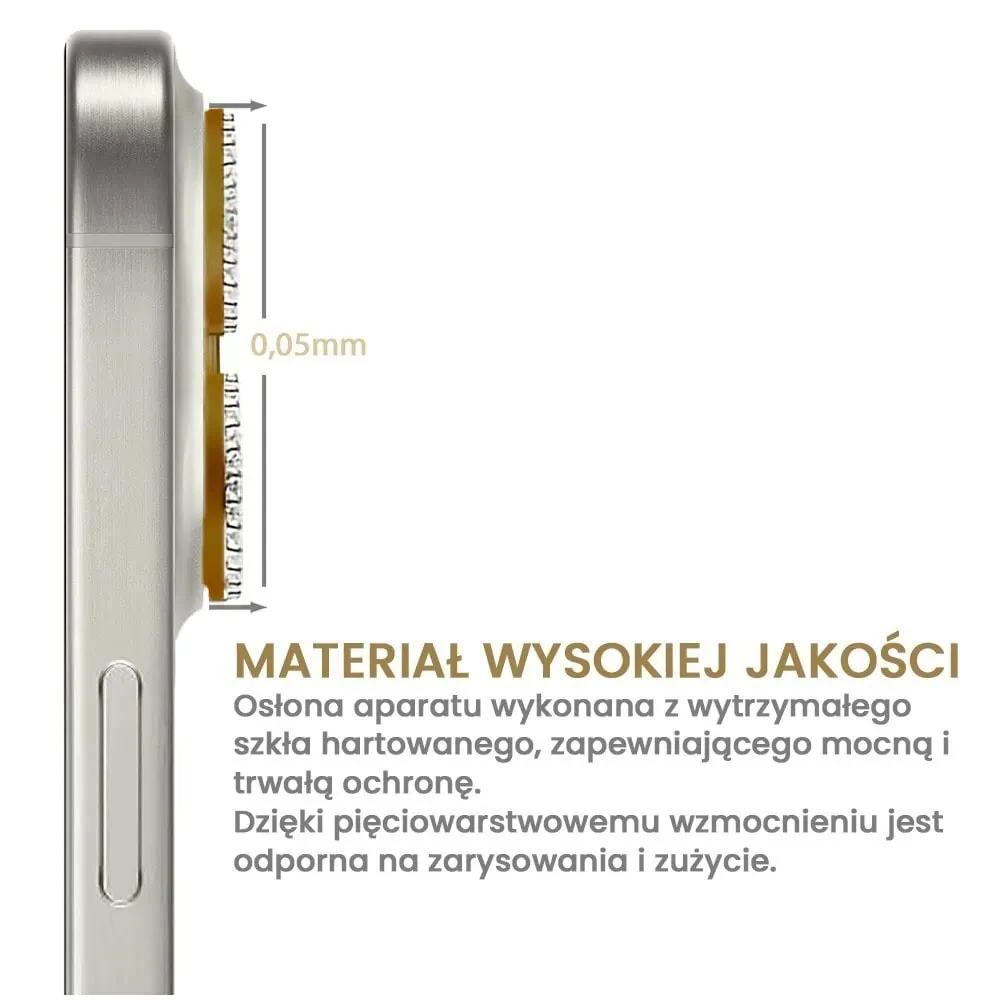 Luksusowa diamentowa osłona obiektywów, matowa, szkło na aparat iPhone 16 Pro Max, złota