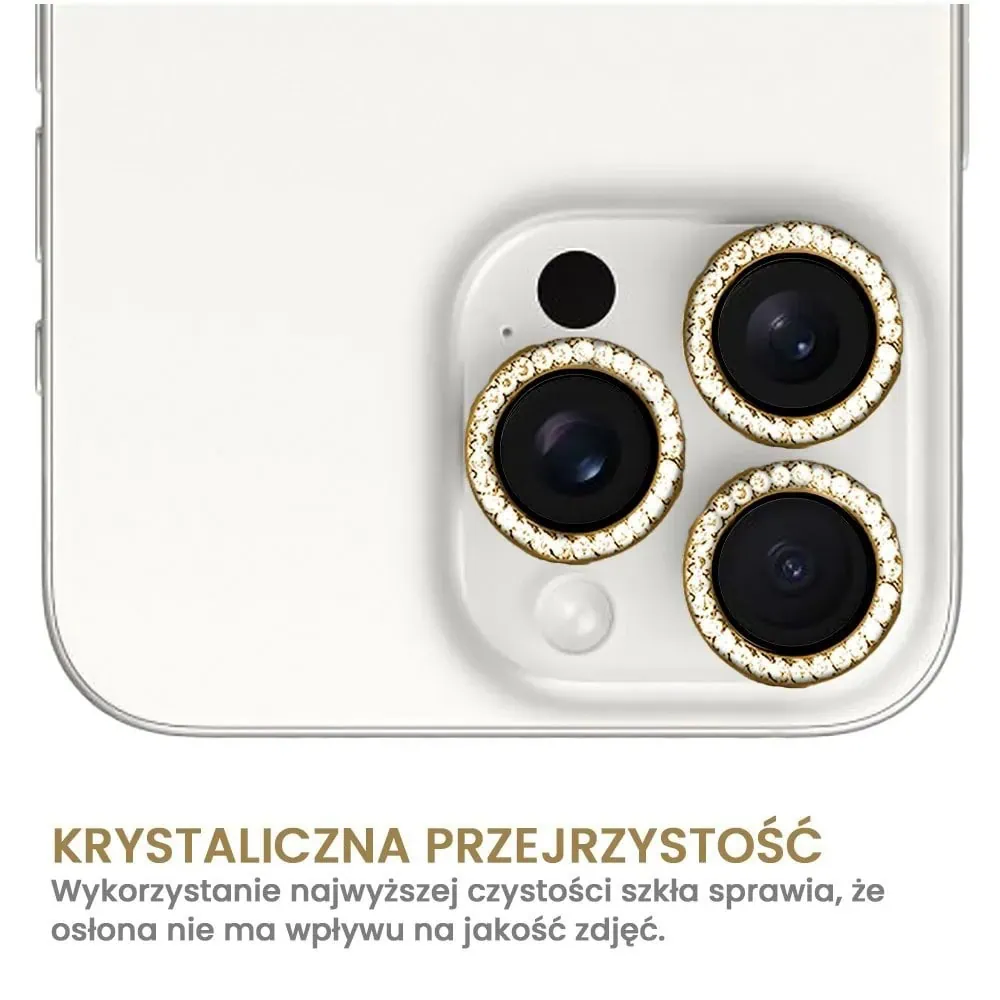 Luksusowa diamentowa osłona obiektywów, matowa, szkło na aparat iPhone 16 Pro Max, złota