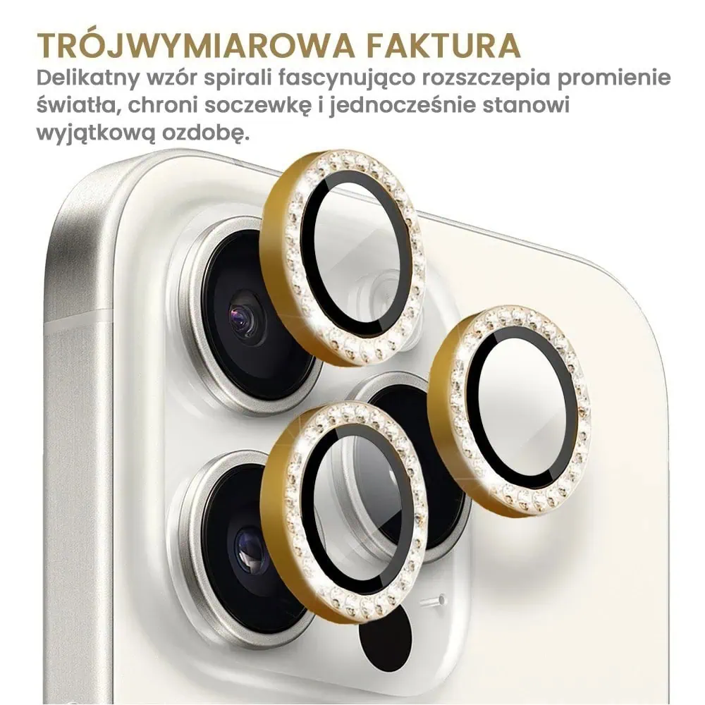Luksusowa diamentowa osłona obiektywów, matowa, szkło na aparat iPhone 16 Pro Max, złota