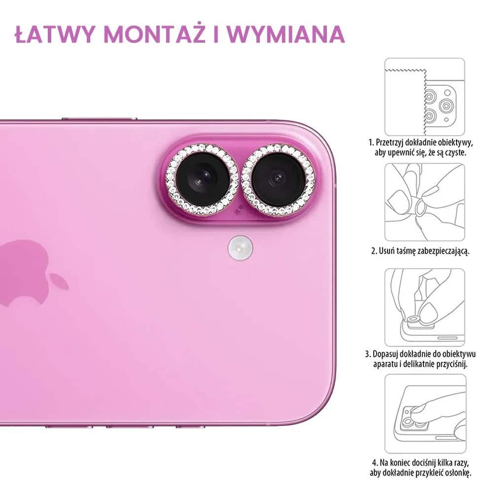 Luksusowa diamentowa osłona obiektywów, matowa, szkło na aparat iPhone 16 Plus, różowa