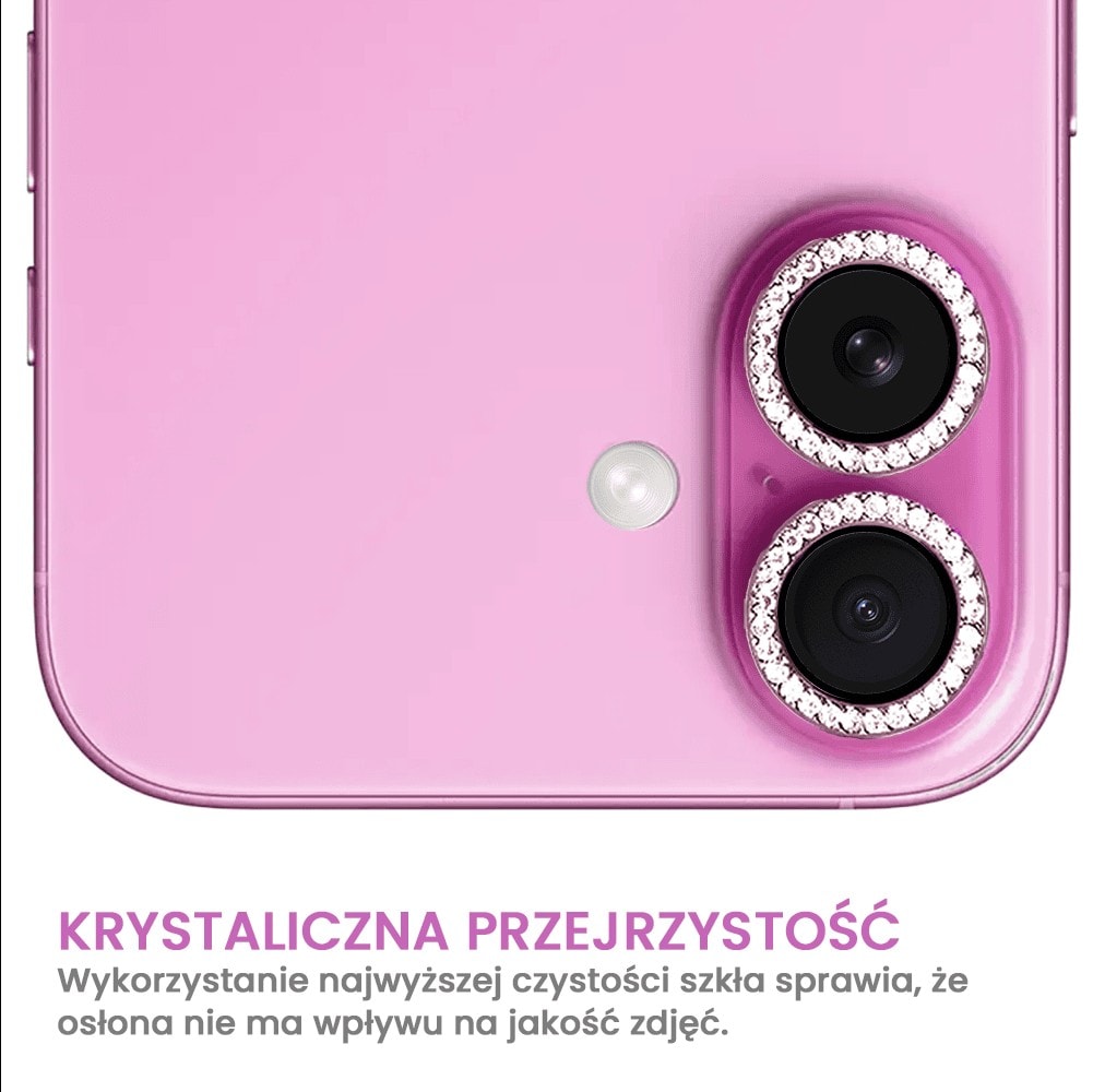 Luksusowa diamentowa osłona obiektywów, matowa, szkło na aparat iPhone 16 Plus, różowa
